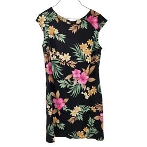 Kim Rogers Black Floral Cap Sleeve Dress Womens Size 10